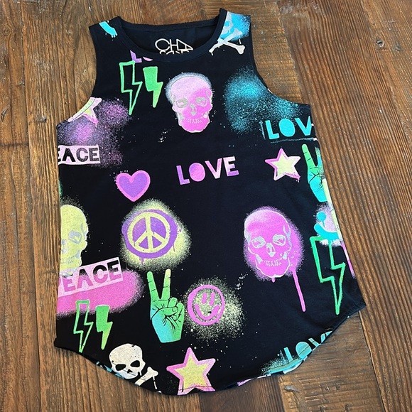 Chaser Neon - Splatter - Skull - Peace- love - Graphic Tank - Girls Sz 14 New - Picture 3 of 6